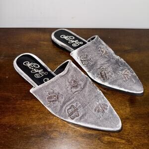 Naughty Monkey Dragonfly Gray Velvet Beaded Mules Women’s Size 8 Slip-On